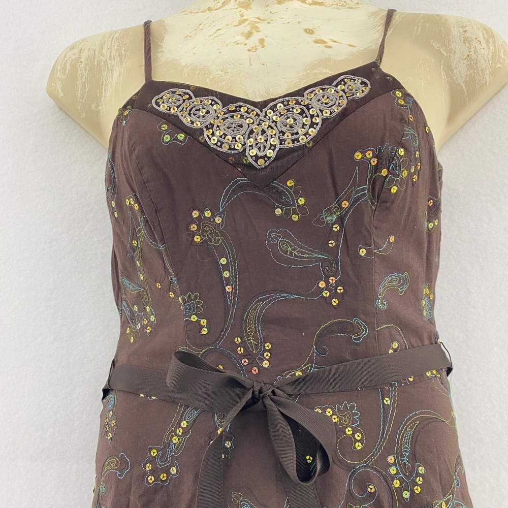 City Triangles‎ Paisley Dress Sequin Spaghetti Strap Brown Party Dress 7 Y2K